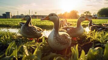 Portrait duck on the farm with light exposure AI Generative photo