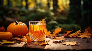 Portrait a glass cocktail with pumpkin on the table AI Generative photo