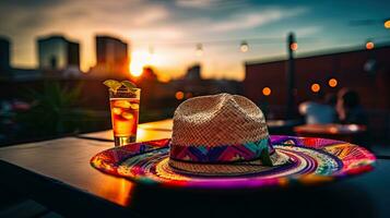 Fresco cóctel con sombrero en el mesa ai generativo foto