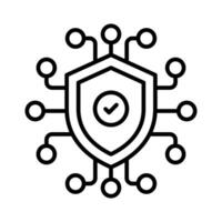 Tick mark on network protection shield showing concept vector of cyber security