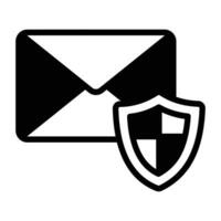 Secure email icon. Safe mobile mail, email sign with shield. Cyber security vector icon