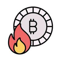 Fireflame with bitcoin showing concept vector of bitcoin loss