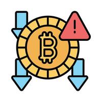 hacia abajo flechas y advertencia firmar con bitcoin demostración concepto vector de bitcoin fraude