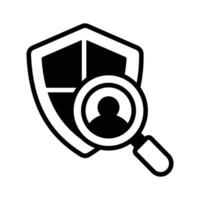 Shield icon with magnifying glass. Vector security icon, safety checking vector