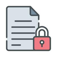 Secure confidential agreement document with locked access vector, padlock protection vector
