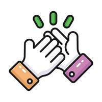 Two people shaking hands concept icon of encouragement in modern style vector