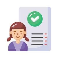 Women avatar with check marked document showing hiring concept vector design