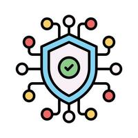 Tick mark on network protection shield showing concept vector of cyber security