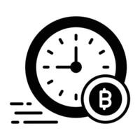 Clock with cryptocurrency coin, amazing icon of time is money vector