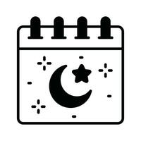 Luna con estrella en calendario demostración concepto de Ramadán calendario icono vector