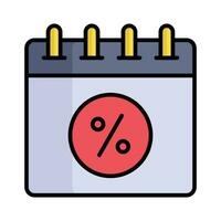 Percentage on calendar denoting concept icon of promotion date vector