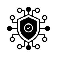 Tick mark on network protection shield showing concept vector of cyber security