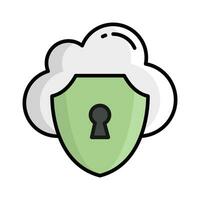 Cloud with protection shield, cloud security icon vector