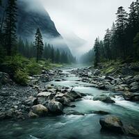 A mountain lake with a mountain in the background and landscape wallpaper photo