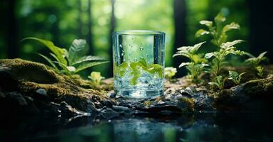Glass of water being filled with water. Created with Generative AI photo