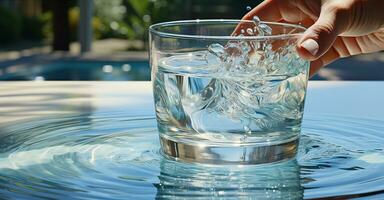 vaso de agua siendo lleno con agua. creado con generativo ai foto