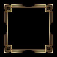 Art Deco Gold Square vector frame on black. Isolated metal border with empty space