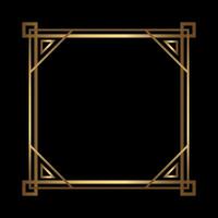 Art Deco Gold Square vector frame on black. Isolated metal border with empty space