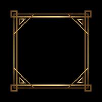 Art Deco Gold Square vector frame on black. Isolated metal border with empty space