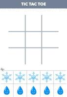 Education game for children tic tac toe set with cute cartoon snowflake and water picture printable nature worksheet vector