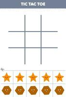 Education game for children tic tac toe set with cute cartoon star and hexagon picture printable shape worksheet vector