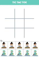 Education game for children tic tac toe set with cute cartoon tailor and virologist picture printable profession worksheet vector