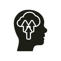 Mental Growth Silhouette Icon. Potential Career Success Motivation Glyph Pictogram. Human Head with Arrow Up. Psychology Therapy Solid Sign. Intellectual Process Symbol. Isolated Vector Illustration.