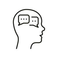 Inner Dialog in Human Head Line Icon. Person's Internal Conversation Linear Pictogram. Dialog with Yourself Outline Sign. Intellectual Process Symbol. Editable Stroke. Isolated Vector Illustration.