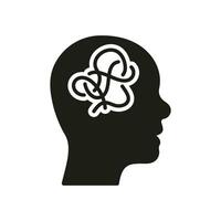 Mental Obsession in Human Head Silhouette Icon. Depression, Brainstorm, Chaos Glyph Pictogram. Person Mind Disorder Solid Sign. Intellectual Process Symbol. Isolated Vector Illustration.