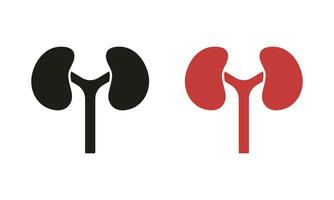 Human Kidney Line and Silhouette Icon Set. Kidneys Urology Disease, Dialysis Medical Treatment Symbol Collection. Anatomy of Renal Organ Pictogram. Isolated Vector Illustration.