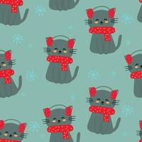 Seamless pattern of cute cats and winter elements for fabric prints, textiles, gift wrapping paper. colorful vector for children, flat style