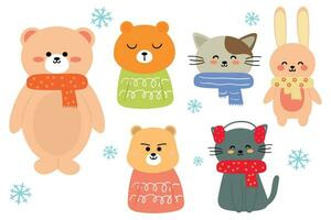 Set of cartoon cute winter element sticker. for kids sticker, cute doodle collection, winter sticker set vector