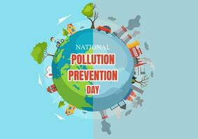 National Pollution Prevention Day Vector Illustration on 2 December for Awareness Campaign Factory, Forest or Vehicle Problems in Cartoon Background