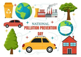 National Pollution Prevention Day Vector Illustration on 2 December for Awareness Campaign Factory, Forest or Vehicle Problems in Cartoon Background