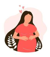 Pregnant woman with long hair. Mother expecting a child. Vector flat graphics.