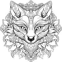 fox mandala adult coloring page vector