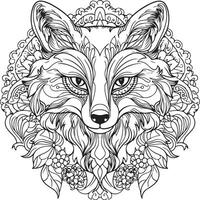 fox mandala adult coloring page vector