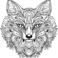 fox mandala adult coloring page vector