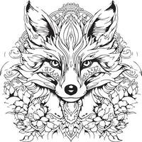 fox mandala adult coloring page vector