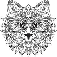fox mandala adult coloring page vector