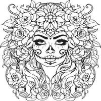 sugar skull with floral crown vector