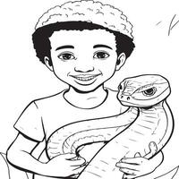 niño con mascota serpiente vector