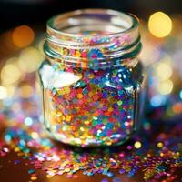 Glitter jars close up photo