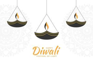 Happy Diwali. Festival of lights card with diya lamps. Diwali holiday background design. Vector illustration