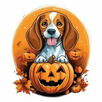 happy beagle breed dog inside a pumpkin a halloween vector