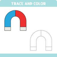 Trace and color worksheet for preschool children. Tracing magnet. Activity color pages vector