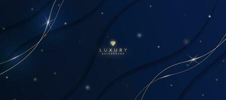 Dark blue luxury background with elements of golden curves and shiny lights. vector