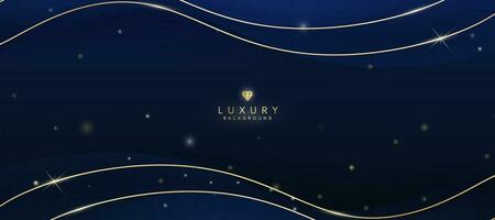 Dark blue luxury background with elements of golden curves and shiny lights. vector