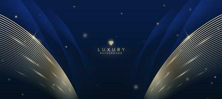 Dark blue luxury background with elements of golden curves and shiny lights. vector