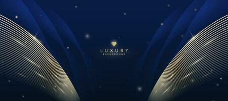 Dark blue luxury background with elements of golden curves and shiny lights. vector